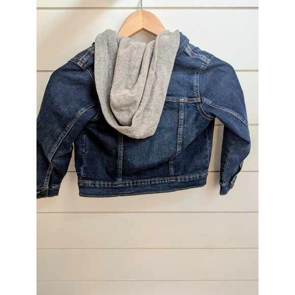 Toddler Workwear Utility Boxy Hooded Denim Jacket Dark Wash Unisex 5T - Picture 2 of 2